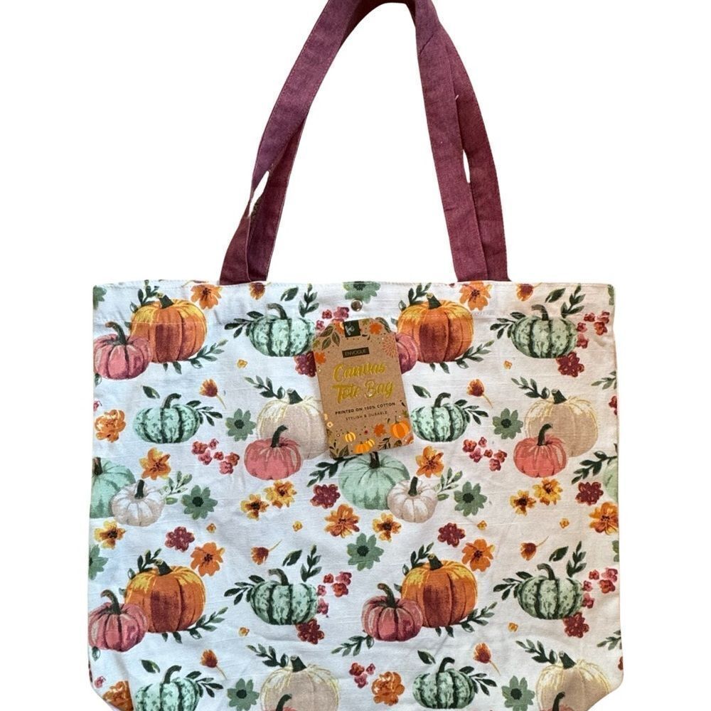 Envouge 100% Printed Canvas Fall Pumpkin Harvest Tote Bag NWT